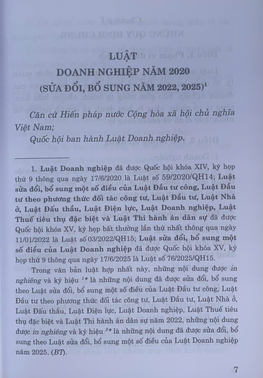Luật Doanh nghiệp năm 2020 (sửa đổi, bổ sung năm 2022, 2025)