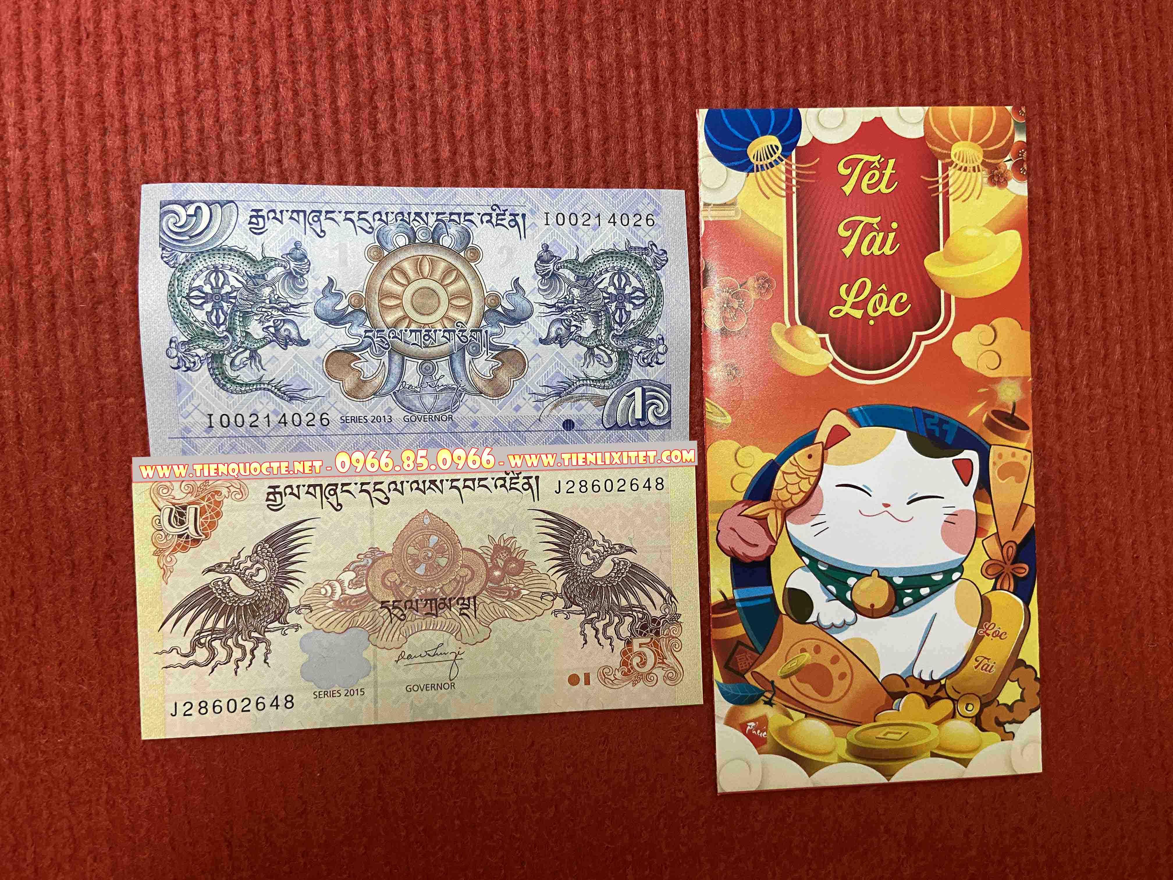 Lì xì tết 2023 2 tờ Long phụng sum vầy Bhutan tài lộc SQTTC000125