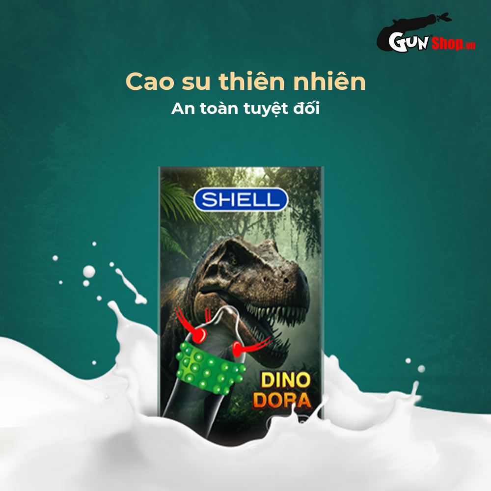 Bao cao su Shell Dino Dora - Hộp 2 cái - 1 bao gai, 3 vòng bi + 1 bao Shell Performax