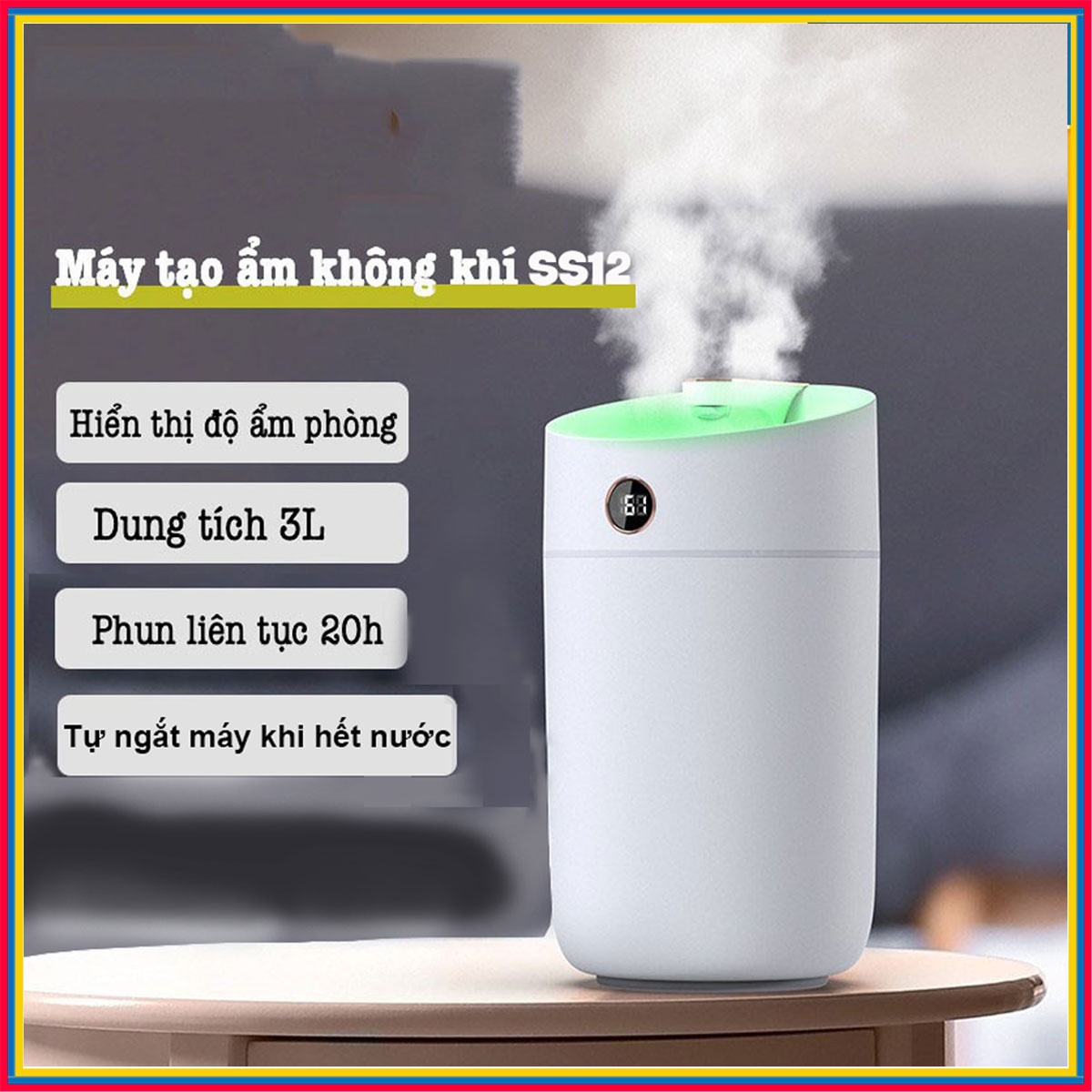 Máy phun sương nano tạo ẩm không khí SEASY SS12, máy xông và khuyếch tán tinh dầu dung tích 3 lít với 3 chế độ phun, tích hợp đèn ngủ tự thay đổi màu sắc, phun liên tục 20h và tự ngắt khi hết nước - Hàng chính hãng