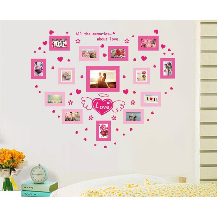 Decal trang trí tường khung ảnh hồng Trái Tim làm nhiều kiểu