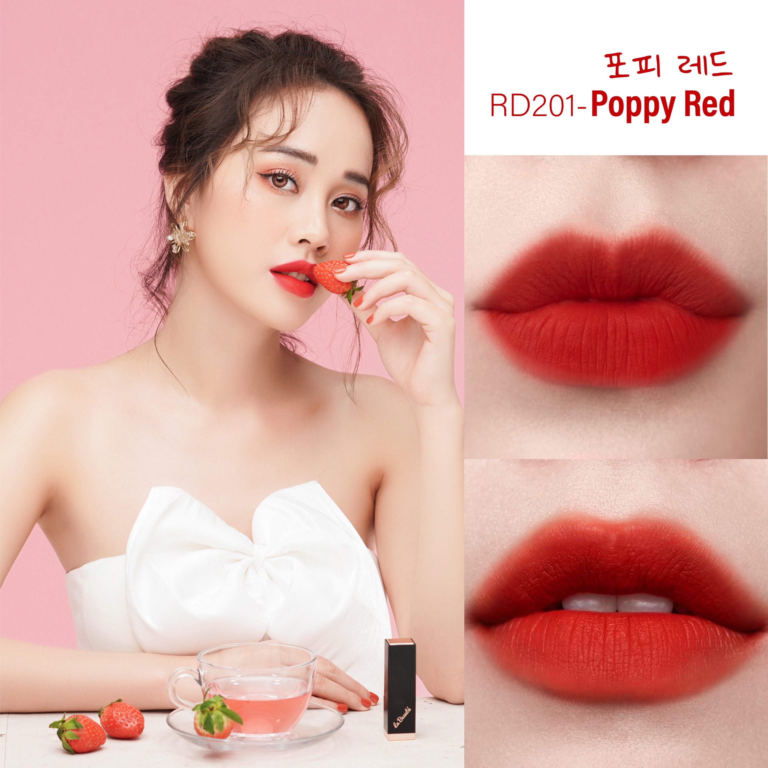 (HÀNG CHUẨN HÃNG) Son lì KHÔNG CHÌ Hàn Quốc Ju:cy Poppy Red chuẩn màu, không lộ vân, bền màu đến 10 giờ, không gây khô, thâm môi