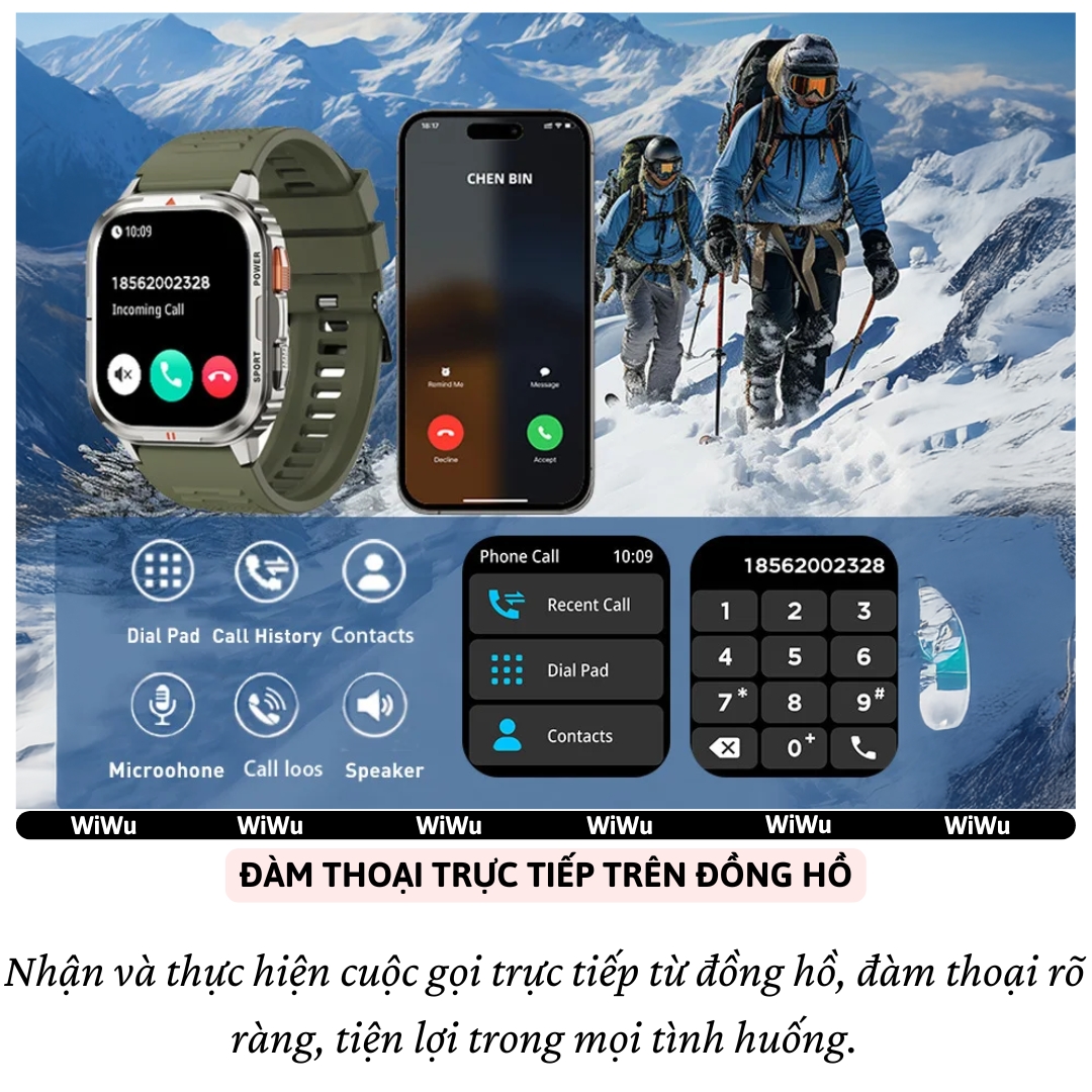 Đồng hồ thông minh smartWatch hiệu WlWU SW05 - Màn hình 2.0 inch HD TF, kháng nước IP68, Đàm thoại bluetooth 5.2,Theo dõi nhịp tim, nồng độ oxy trong máu SpO2, 100+ mặt đồng hồ, nhiều chế độ thể thao - Hàng nhập khẩu