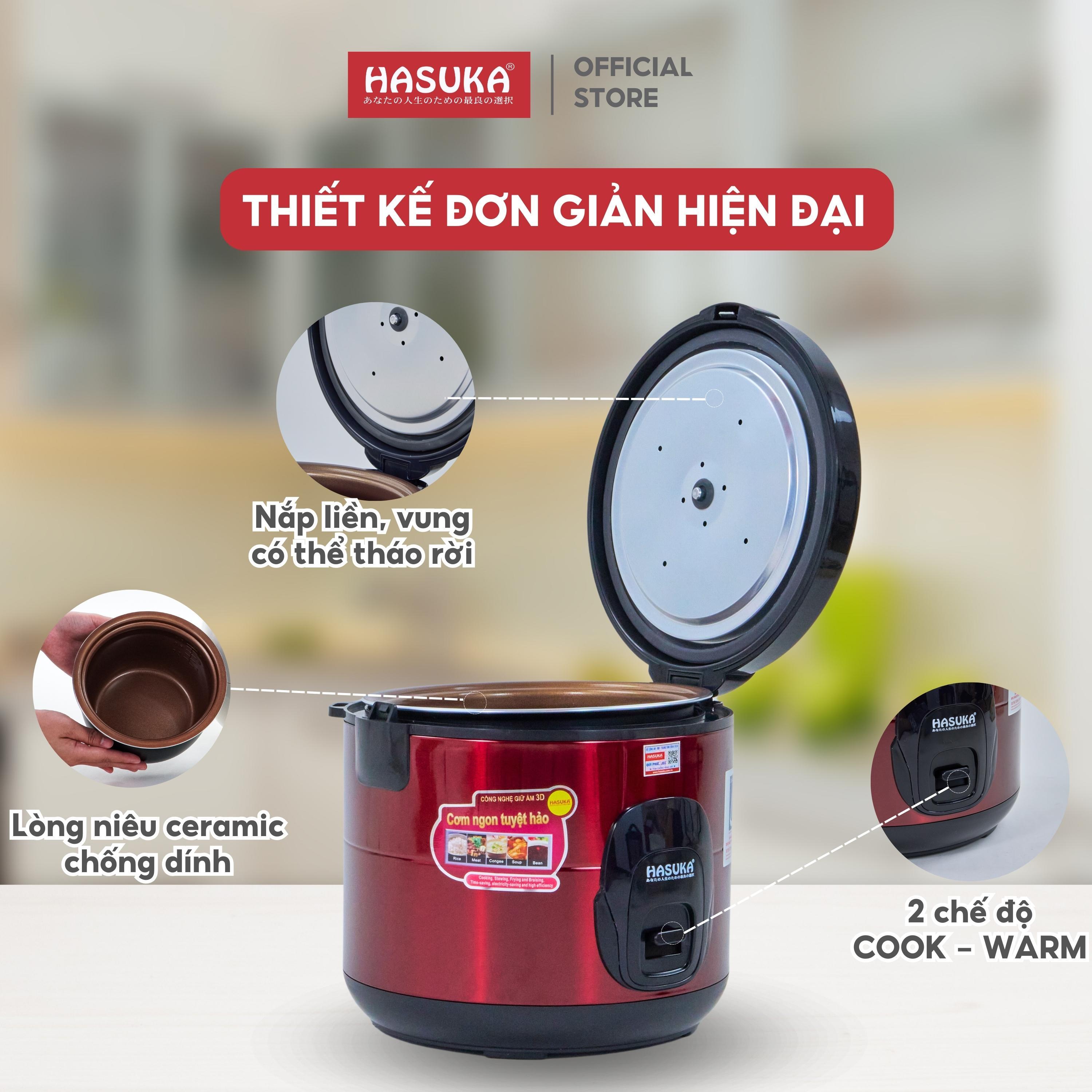Nồi cơm điện HASUKA HSK 823 dung tích 1.8L, công suất 900W, lòng niêu dầy phủ chống dính ceramic, chống xước siêu bền - Hàng chính hãng