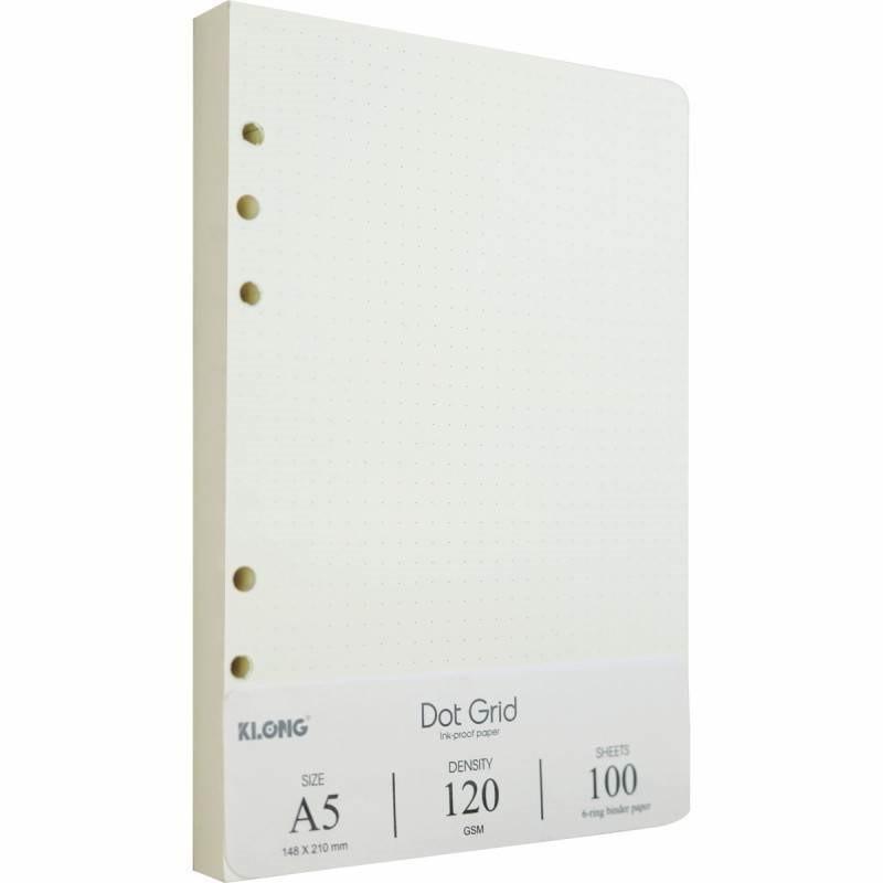 Ruột giấy refill sổ còng Dot Grid A5 100 tờ; MS: 997, chính hãng Klong 6 lỗ Bullet Binder