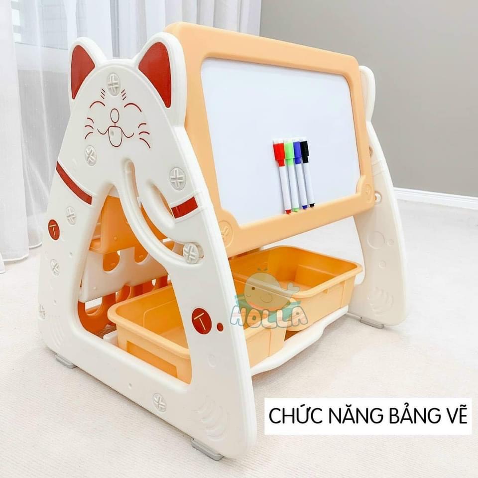 Bảng Vẽ Bàn Học Giá Sách Mèo Holla Cho Bé 1-7 Tuổi - Tặng Kèm Ghế