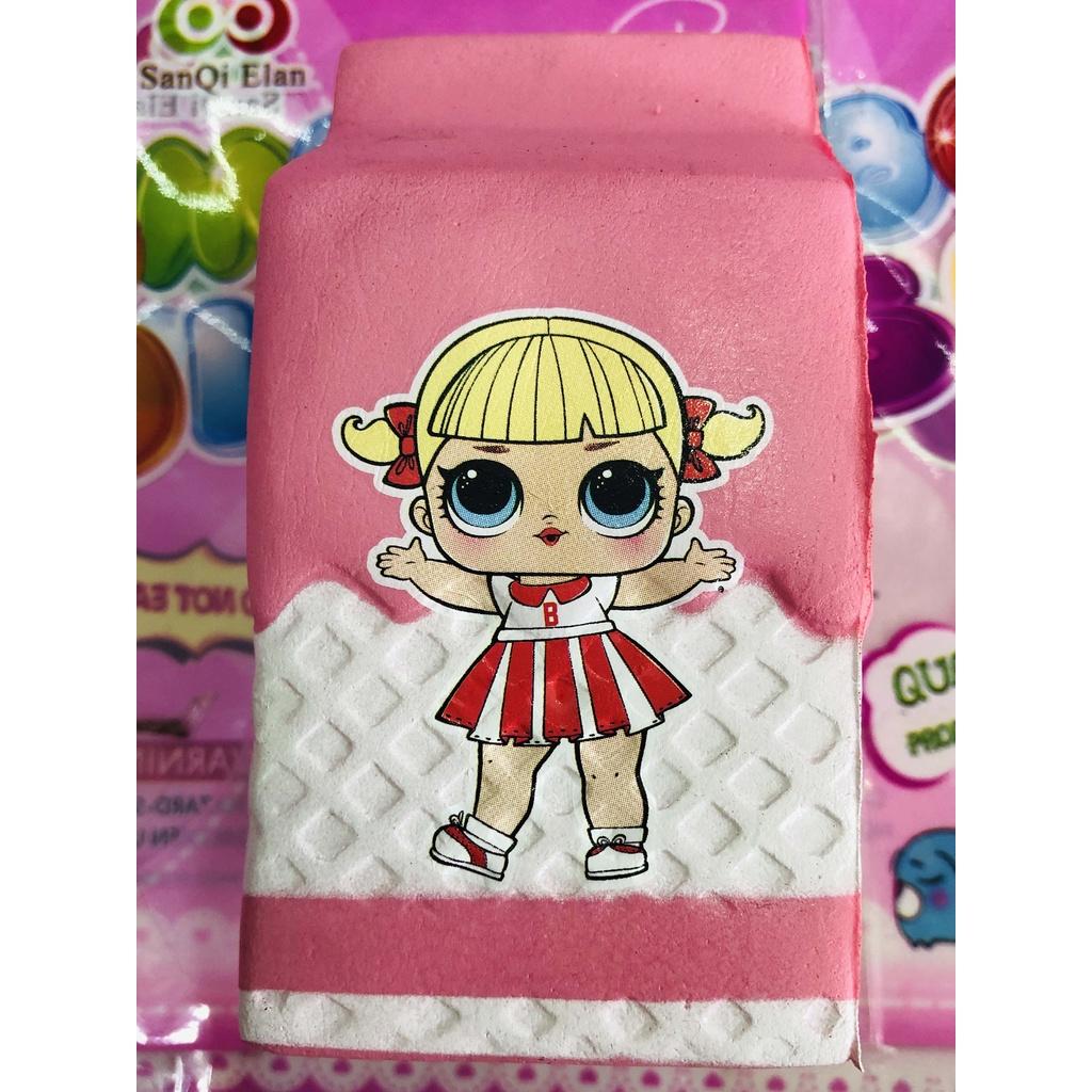 Squishy Lớn JUMBO Hình hộp sữa màu hồng cô gái búi tóc vàng Đồ Chơi Xốp Giảm Stress Hình mềm mịn dễ Thương đàn hồi Cho B