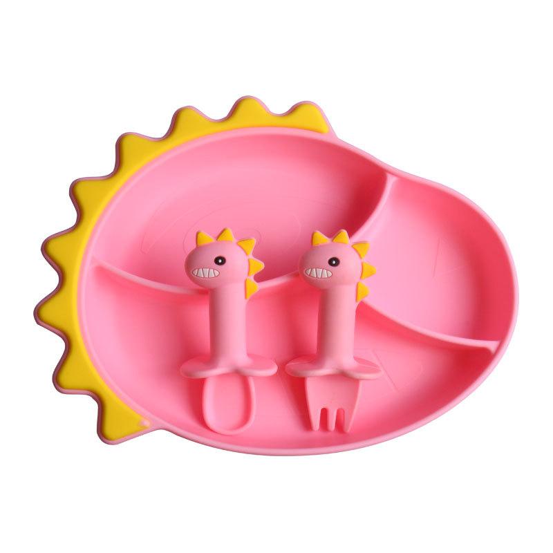 Bé Đĩa Dùng Tiệc Hút Lưới Tấm Hoạt Hình Thực Phẩm Bổ Sung Bát Trẻ Tập Ăn Silicone Bộ Dao Kéo Prato