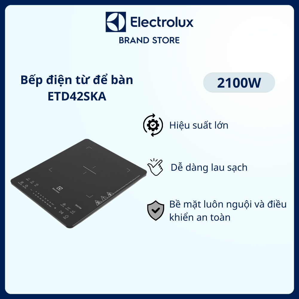 [Tặng Kèm Nồi Lẩu] Bếp nấu điện từ để bàn Electrolux 2100W 6 chương trình nấu - ETD42SKA - Bề mặt luôn nguội và điều khiển an toàn, tiết kiệm điện năng, chức năng khóa trẻ em [Hàng chính hãng]