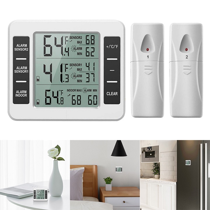 Thiết bị đo nhiệt độ, độ ẩm từ xa cao cấp không dây hiển thị nhiệt độ trong nhà và ngoài trời ( Tặng kèm nhiệt ẩm kế mini ngẫu nhiên )