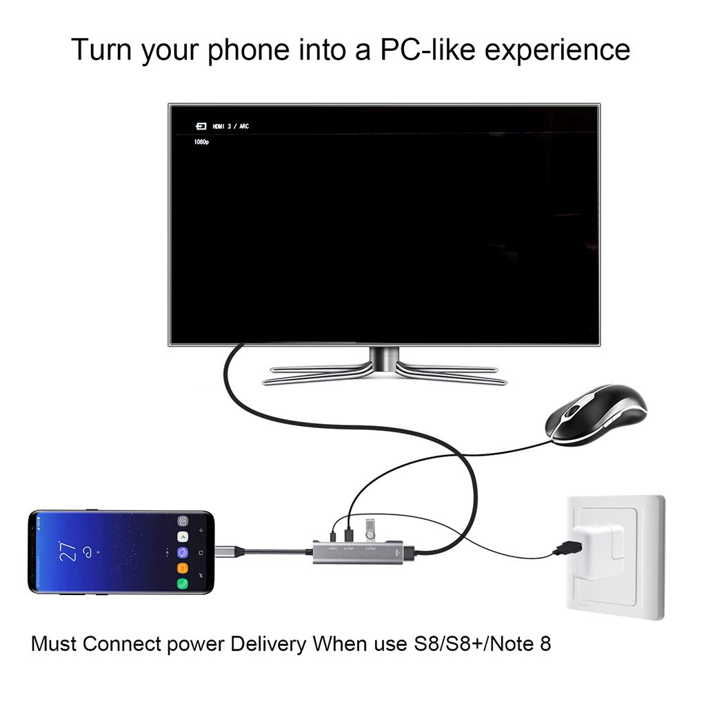Grey USB C Hub Type C To 4K HDMI USB 3.0 2.0 PD Port Adapter For MacBook Pro