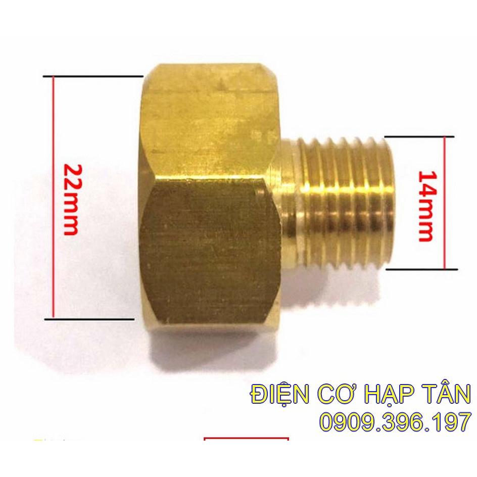 Đầu nối thau răng trong 22mm ra răng 14mm - cho máy rửa xe mini xài dây xịt răng 14mm , để rửa máy lạnh