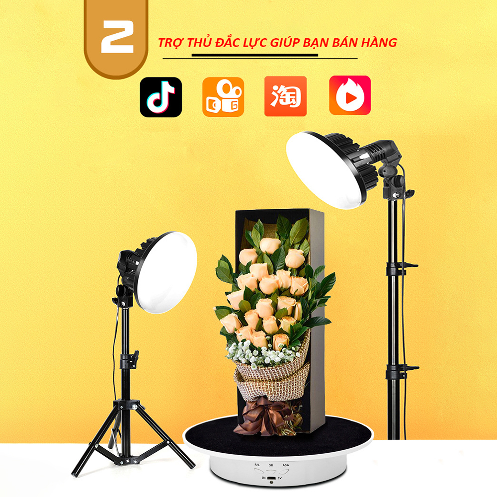 Bàn Xoay Sản Phẩm 360 Độ Cắm Nguồn USB + Pin Sạc Đường Kính 20cm, Tải 8KG, Đế Xoay Trưng Bày Sản Phẩm Đa Tốc Độ, Đa Góc