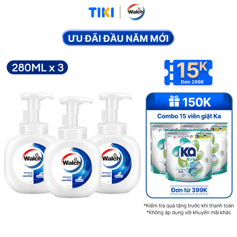 Combo 3 Bọt rửa tay kháng khuẩn Walch dưỡng da tay mềm mịn