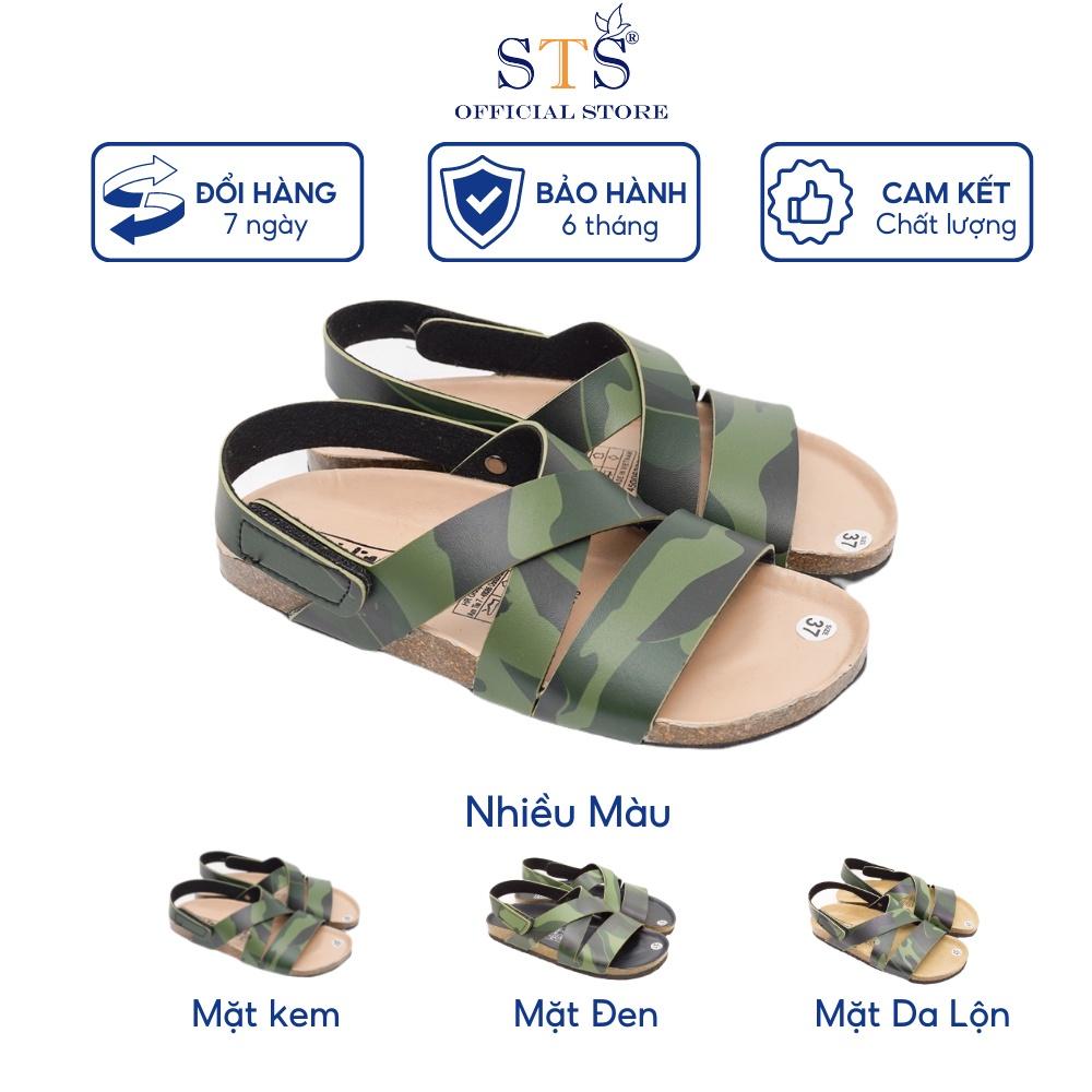 Sandal Đế Trấu Màu Camo Rằn Ri Da PU cao cấp xuất khẩu,quai chéo khóa dán thời trang BH 6 tháng mã CM21