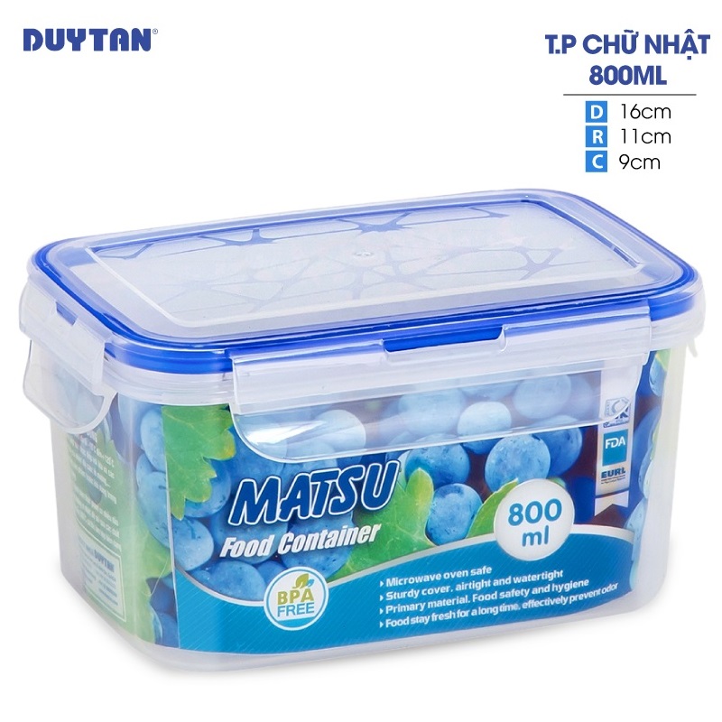 Hộp đựng thực phẩm chữ nhật nhựa Duy Tân Matsu 800ml - 03185 - Hàng chính hãng