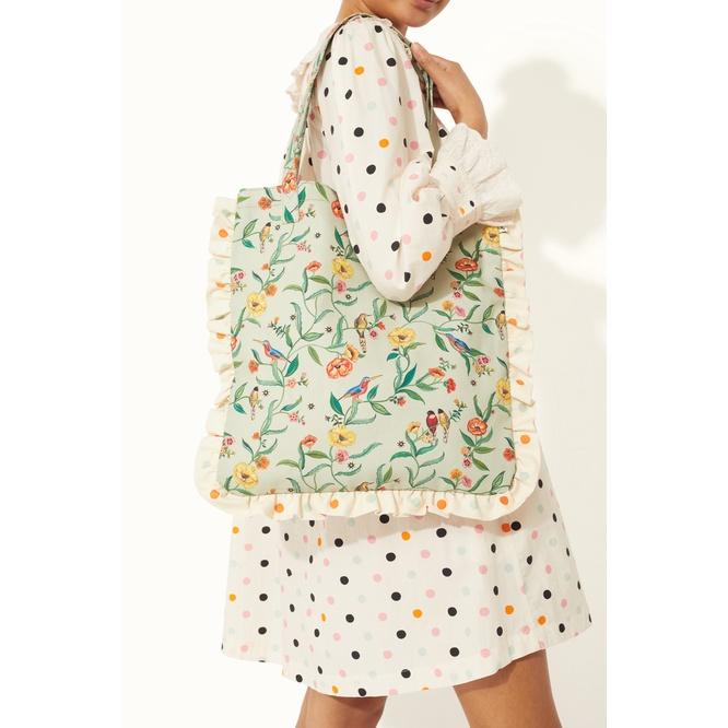 Cath Kidston - Túi đeo vai /Frill Tote - Summer Birds - Green -1048520