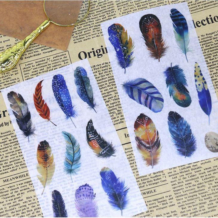 Bộ 6 Tấm Nhãn Dán Sticker Trang Trí Giấy Lông Vũ