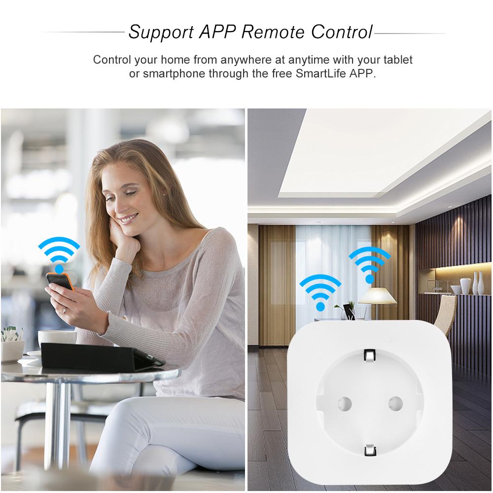 Mini Smart WiFi Socket EU Type F Remote Control by Smart Phone from Anywhere Timing Function, Voice Control Compatible with Amazon Alexa and for Google Home IFTTT