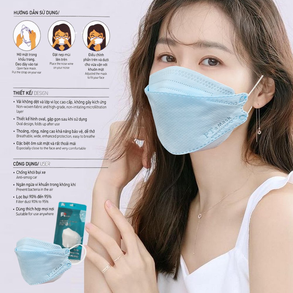 Khẩu Trang 4D Kiếu Dáng Hàn Quốc KF94 , Màu Xanh, kháng Khuẩn, Chống Bụi - Đạt Các Chứng Chỉ ISO 13485, ISO 9001, CE, FDA, TGA.