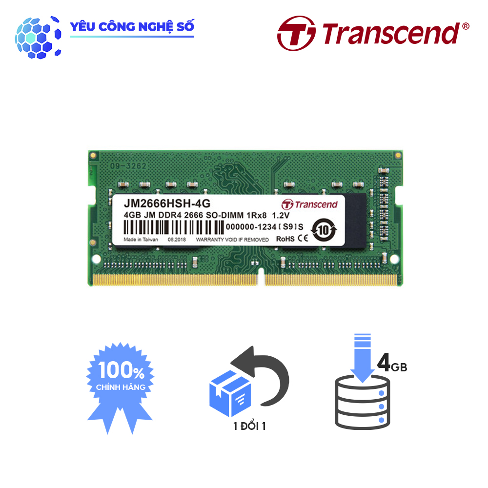 Bộ nhớ RAM Transcend JETRAM 4GB JM DDR4 2666 SO-DIMM - Hàng Chính Hãng