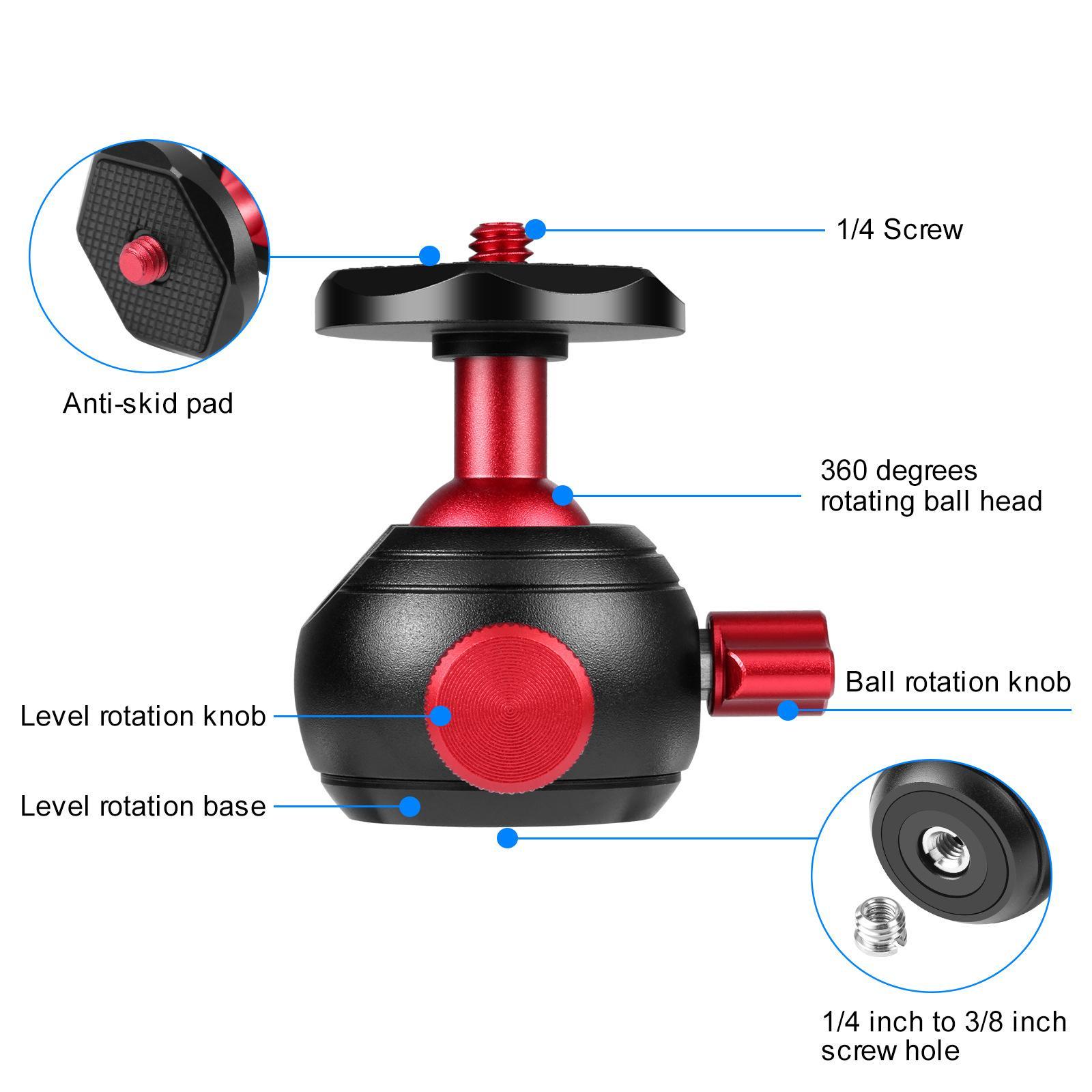 360 Degree Rotating Panoramic Tripod Ball Head, 1/4 inch Screw, 1/4 inch to 3/8 inch Screw Hole for DSLR Camera LED Lights