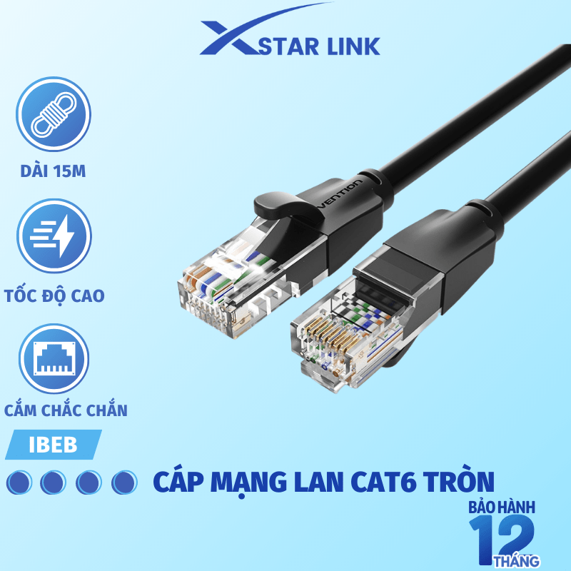 Dây cáp mạng Lan CAT6 Dẹt - Tròn 10m 15m RJ45 Gigabit tốc độ cao VENTION - Hàng chính hãng