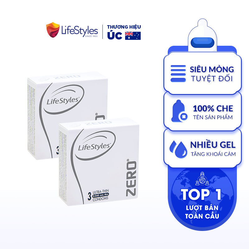 Bộ 2 Hộp Bao Cao Su LifeStyles Zero Super Thin Siêu Mỏng Cao Cấp Hộp 3 bao