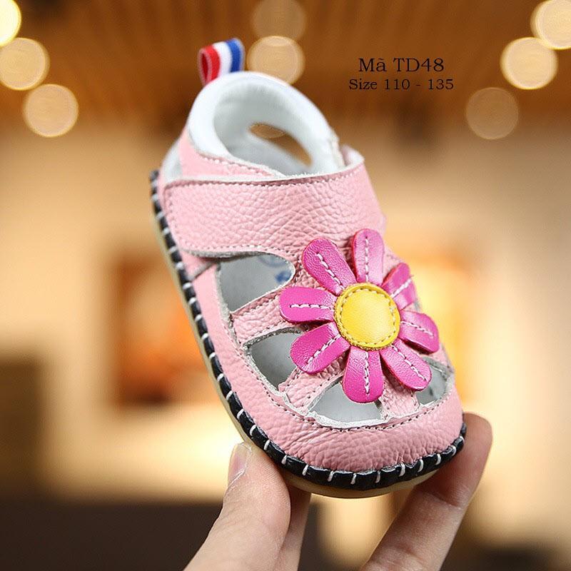 Dép sandal tập đi cho bé gái 0 - 18 tháng đế mềm chống trơn da bò cao cấp lên chân siêu xinh TD48