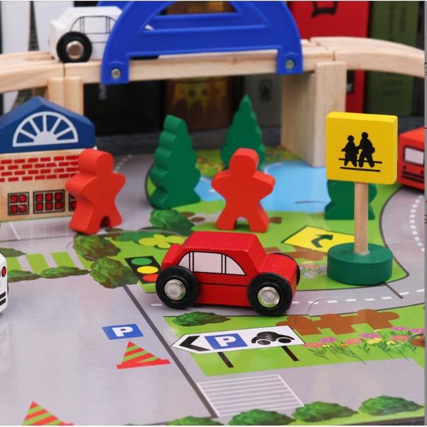 Đồ chơi bộ lắp ghép mô hình giao thông thành phố bằng gỗ tự nhiên an toàn cho bé - đồ chơi gỗ thông minh