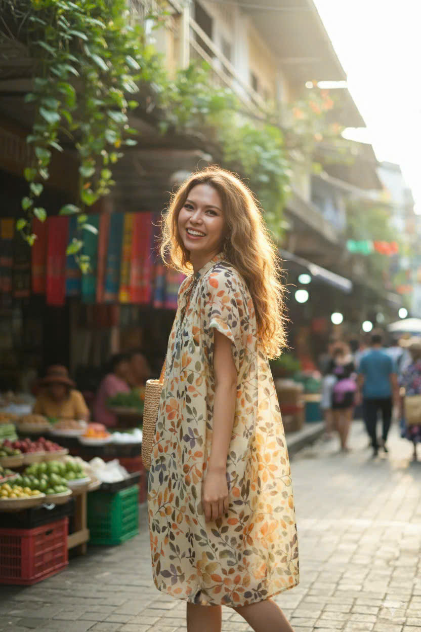 Đầm Kahtan Suông Rộng Diệp, Đầm oversize họa tiết lá thời trang thiết kế Hity Dre162