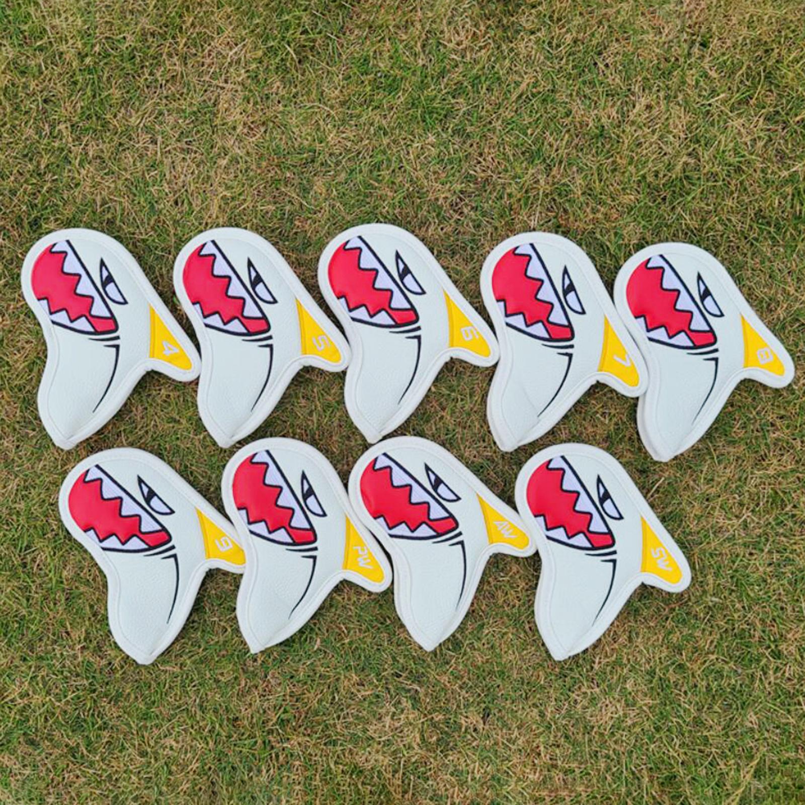9x Shark Golf Iron Head Covers Leather PU Golf Club Headcovers