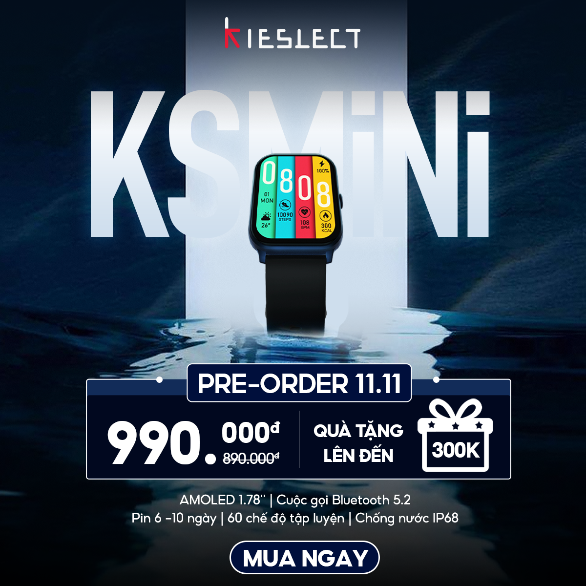 (Mở bán) Đồng hồ thông minh Kieslect KS Mini | 2.01inch | SuperAMOLED | 300mAh | Nghe gọi trực tiếp | Hàng Chính Hãng