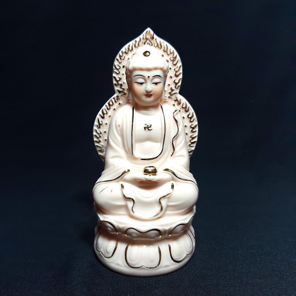 PHẬT THÍCH CA HÀO QUANG TRẮNG,HỒNG VẼ ĐỂ XE Ô TÔ CAO 14CM