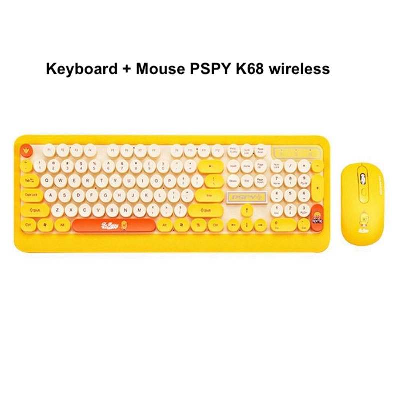 Combo Phím + Chuột PSPY K68 Cute không dây màu Vàng, Xanh, Đen, Keyboard Bluetooth văn phòng đẹp, chơi game chất lượng cao