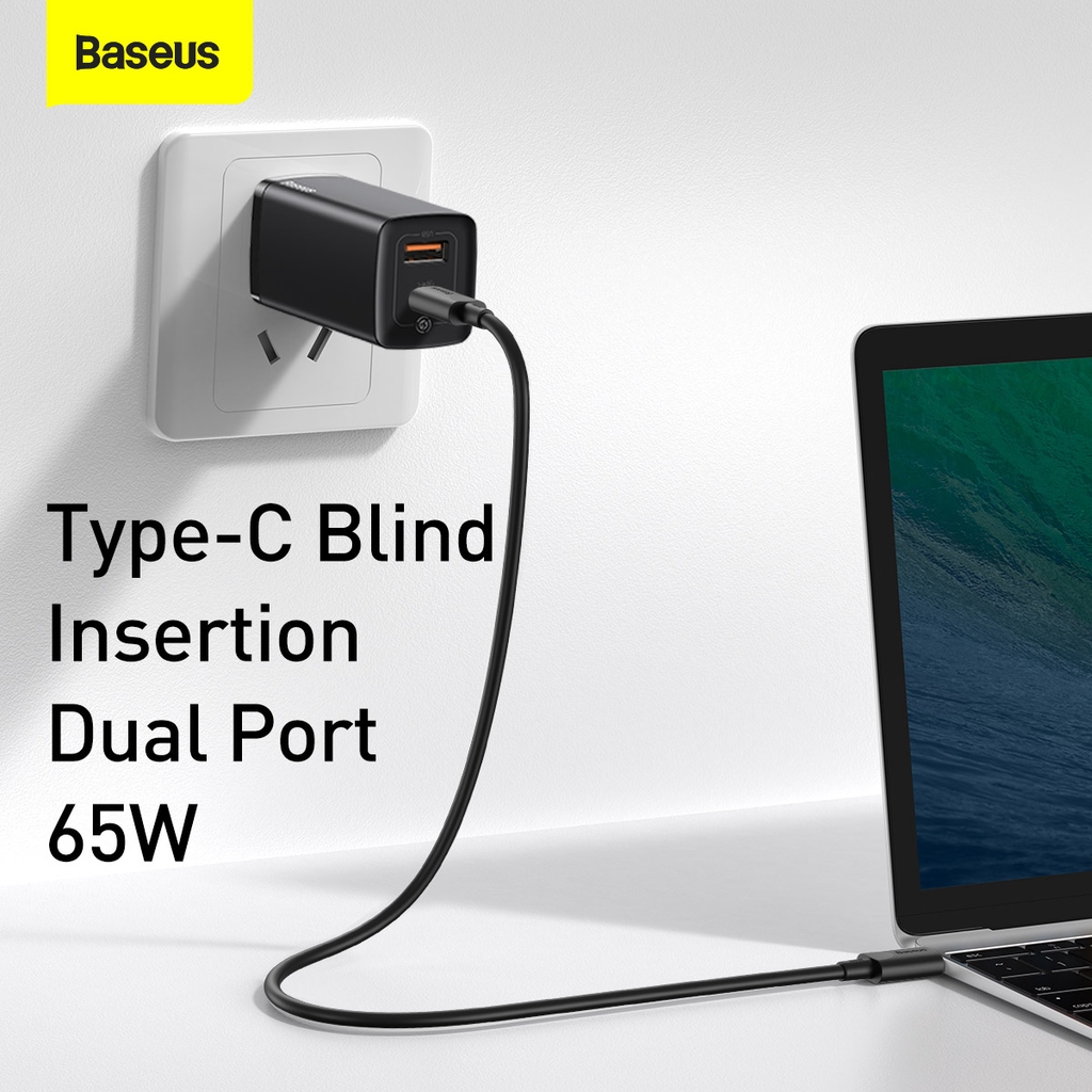 Adapter củ cóc sạc nhanh 65W đa năng USB & PD Type-C hiệu Baseus GaN2 Lite chuẩn sạc nhanh PD 3.0 & QC 4.0 công nghệ GAN thế hệ 2, chip BPS 2.0 - hàng nhập khẩu