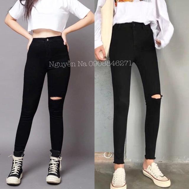 Quần jeans skinny đen rách - clip chính chủ