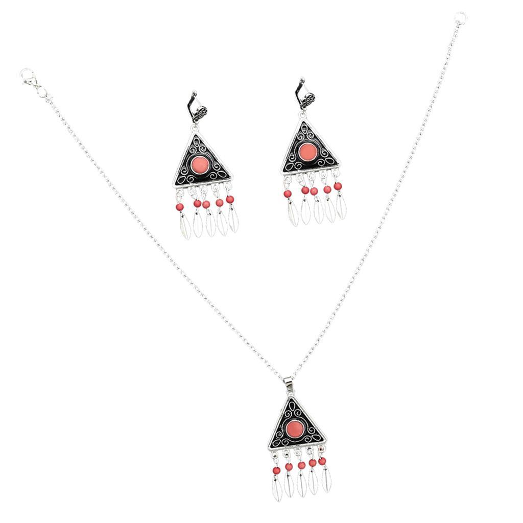 Fashion Retro Women Jewelry Set Bohemian Alloy Tassel Pendants Necklace And Earrings