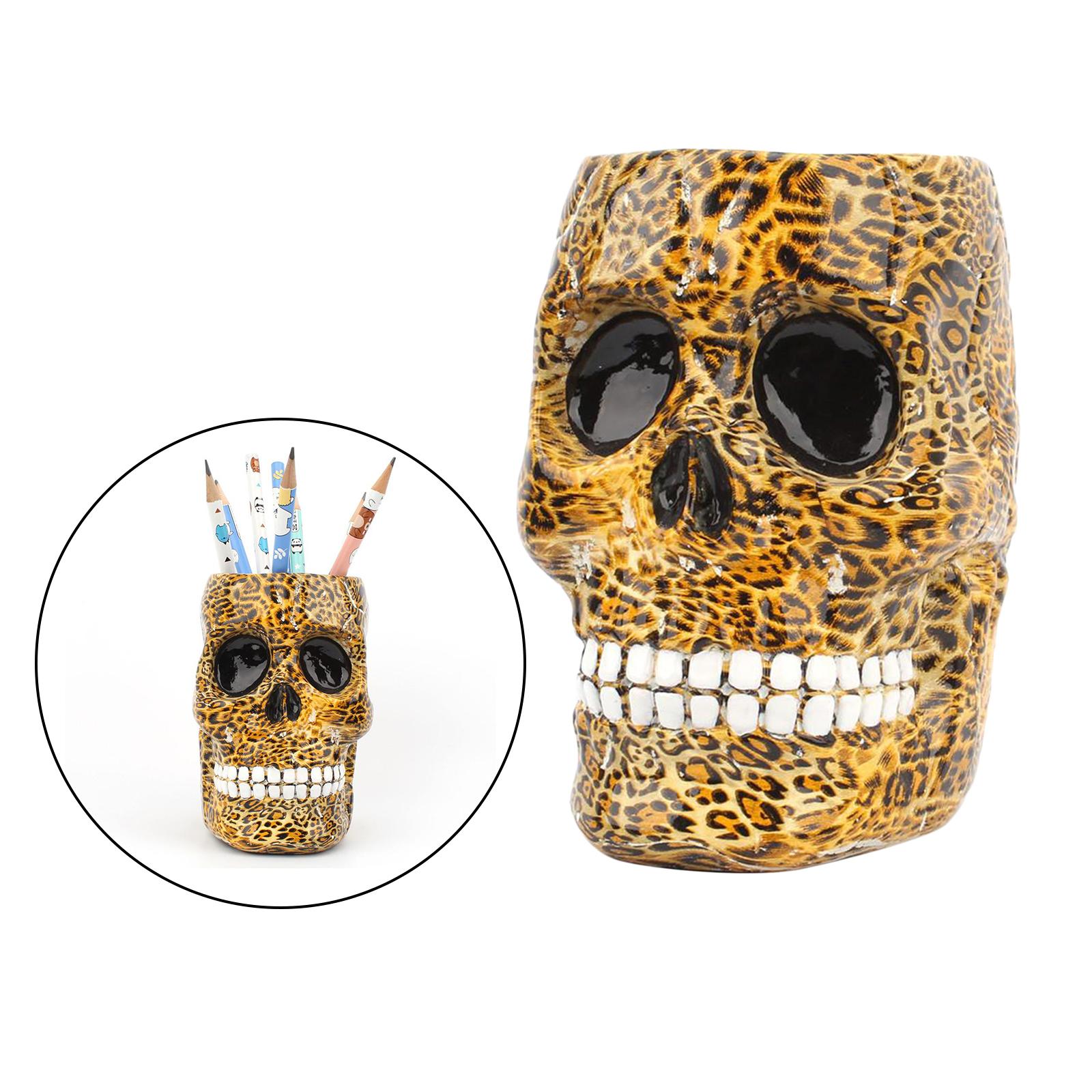 Skull Desk Organizer Pencil Holder Cosmetic Makeup Brushes Display Rack A