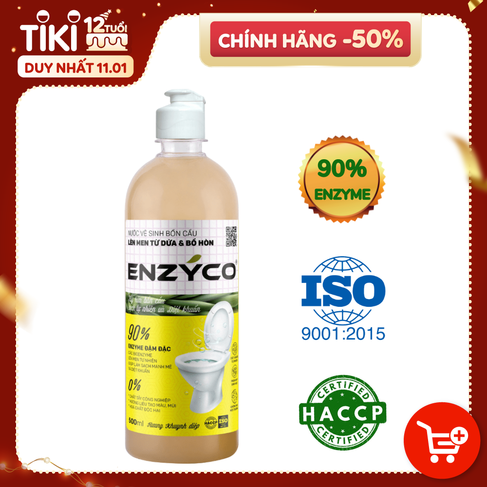 Nước Tẩy Bồn Cầu Sinh Học Enzyco 90% Enzyme Lên Men Từ Dứa Và Bồ Hòn, Diệt Khuẩn, Phân Huỷ Nhanh Làm Sạch Thiết Bị Vệ Sinh - Chai 500ml