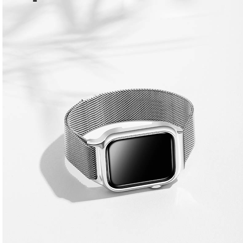 Bạc - Dây đeo thay thế kèm khung viền bảo vệ cao cấp cho Apple Watch 44mm hiệu Usams (thiết kế tinh tế, lực hút nam châm mạnh mẽ, lịch lãm sang trọng) - Hàng chính hãng