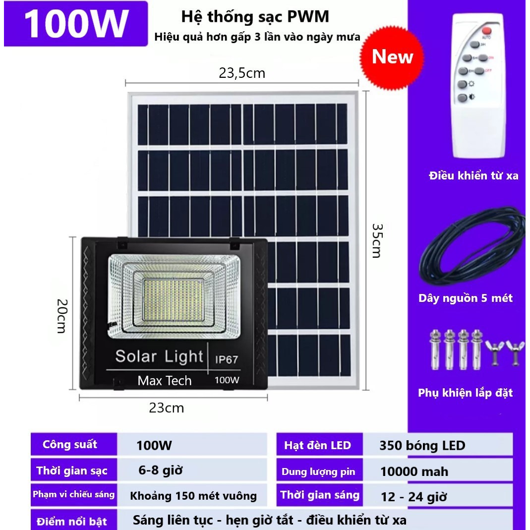 ĐÈN NĂNG LƯỢNG MẶT TRỜI 180W - 100W MAX TECH SOLAR LIGHT - ĐIỀU KHIỂN TỪ XA  - D1147