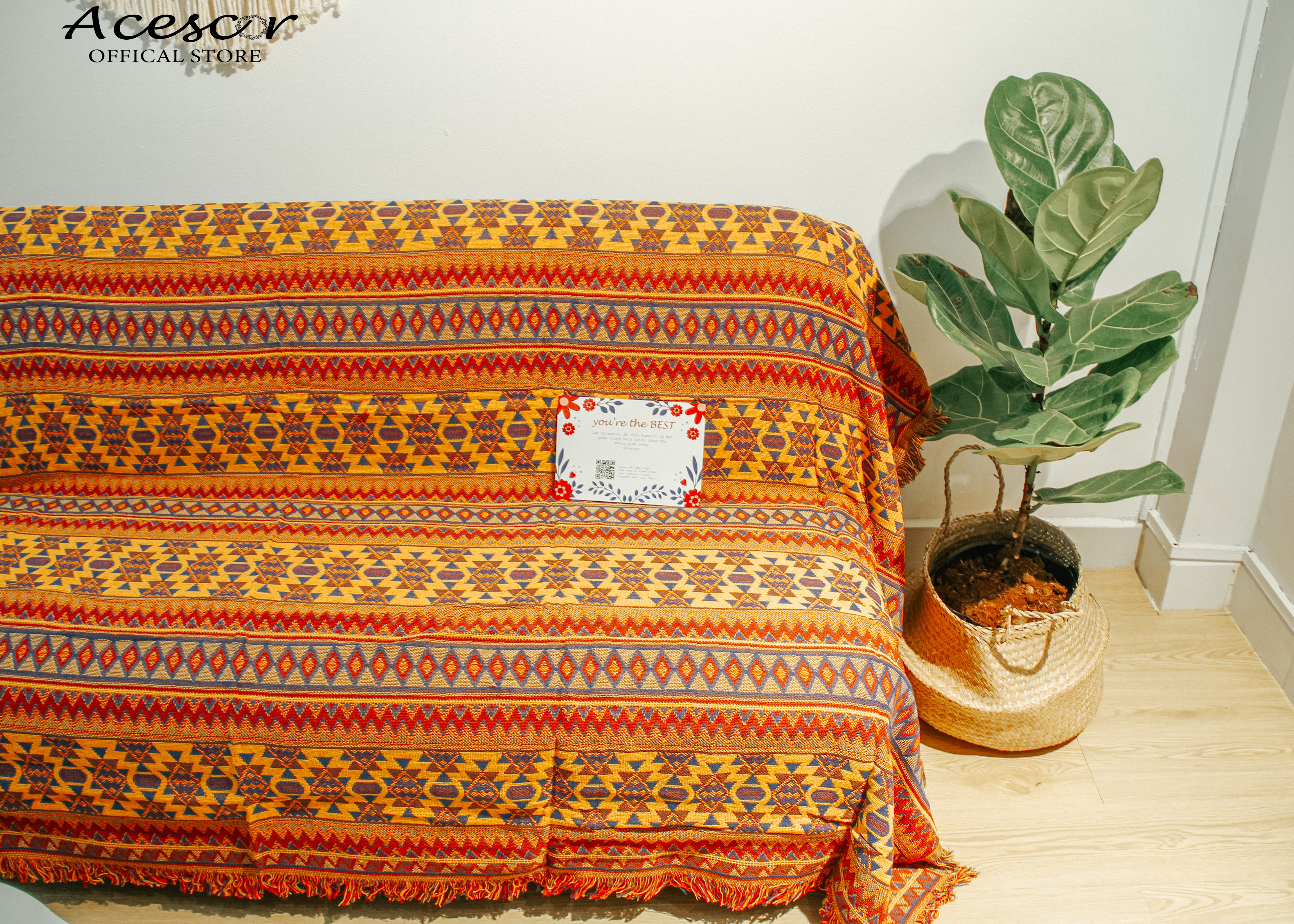 Thảm Chăn Thổ Cẩm, Vintage Phủ Sofa,Thảm Trải Sàn, Trải Bàn, Chăn Đắp TVT02 180x230 cm - Trang Trí Phòng Khách, Phòng Ngủ, Làm Quà Tặng Tân Gia, Sinh Nhật (Nội Thất)