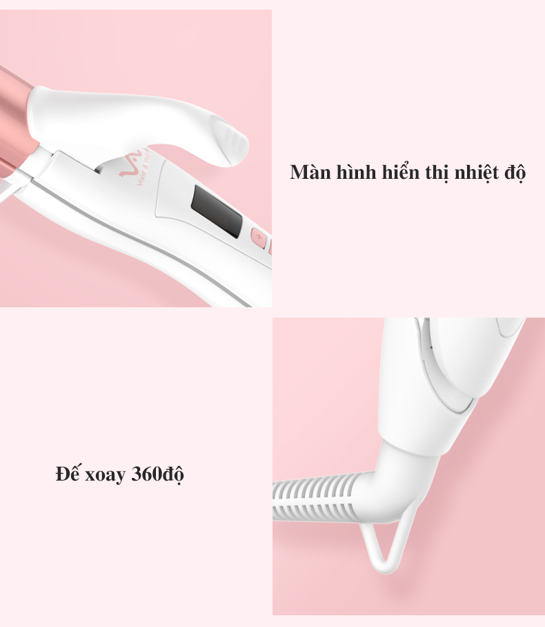 Máy ép thẳng & uốn xoăn VIVID&VOGUE®️ VAV055A, máy làm xoăn trục 32mm, máy ép tóc chỉnh nhiệt độ dành cho mọi loại tóc