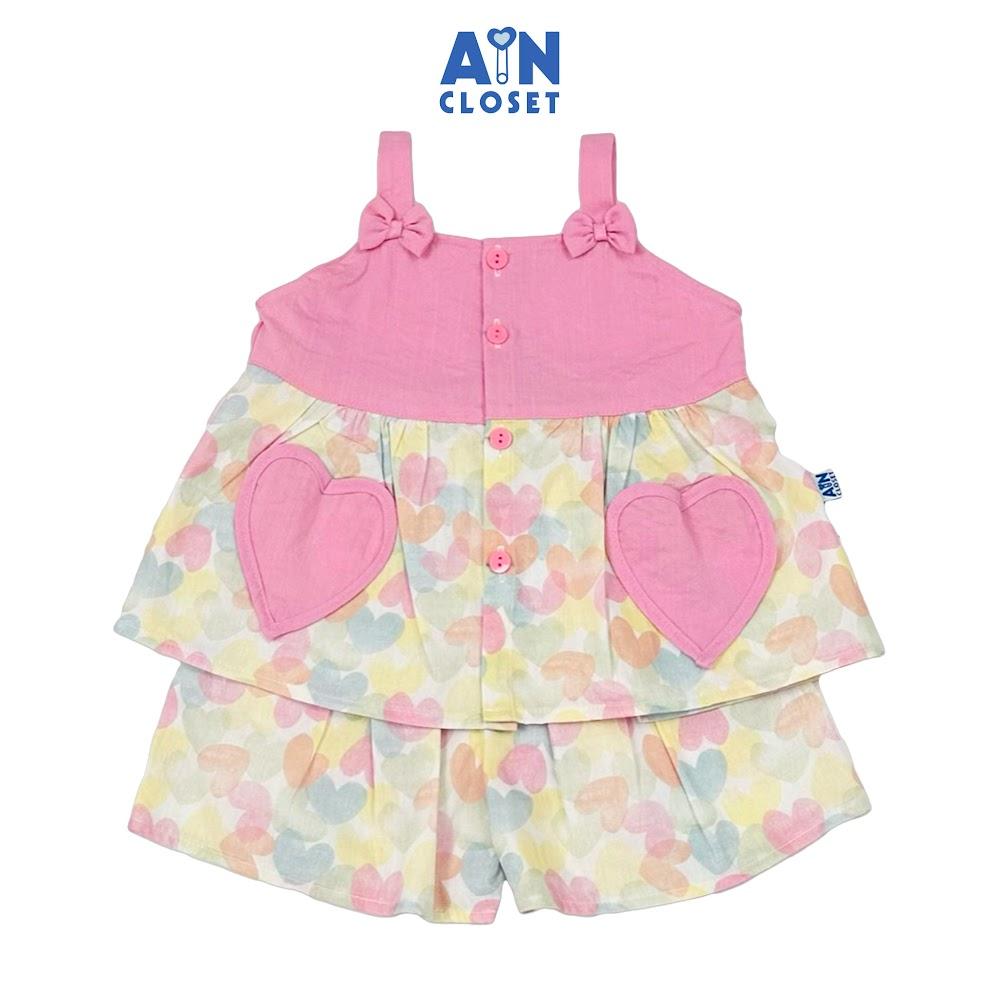 Bộ quần áo Ngắn bé gái hoạ tiết Dây Tim Hồng Cotton - AICDBGP9ZWIS - AIN Closet