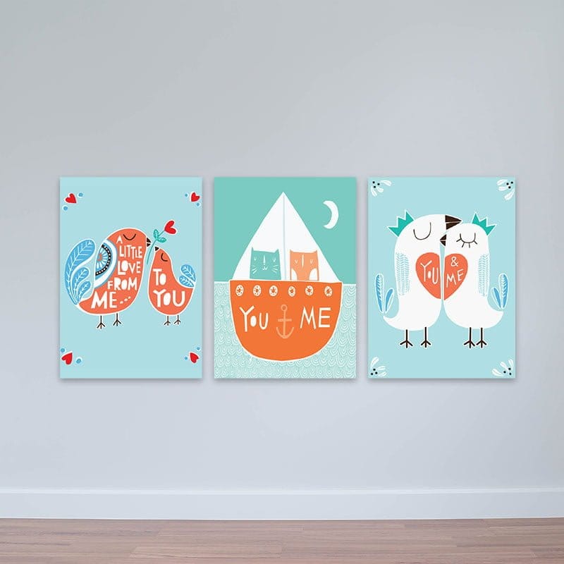 Bộ 3 tranh treo tường Bắc Âu "You & Me" W2233 Canvas