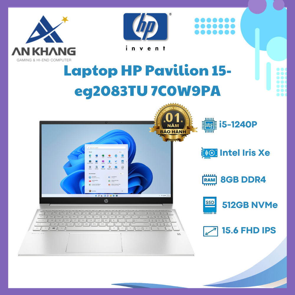 Laptop HP Pavilion 15-eg2083TU 7C0W9PA (Core i5-1240P | 8GB | 512GB | Intel Iris Xe | 15.6 inch FHD IPS | Win 11 | Bạc) - Hàng Chính Hãng - Bảo Hành 12 Tháng Tại HP Việt Nam