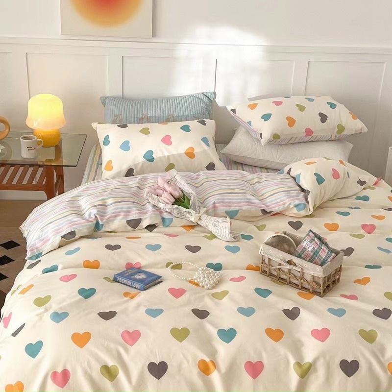 Bộ Chăn Ga Gối Cotton Living 100%cotton Hàng Nhập Khẩu Cao Cấp 4 Món Trái Tim
