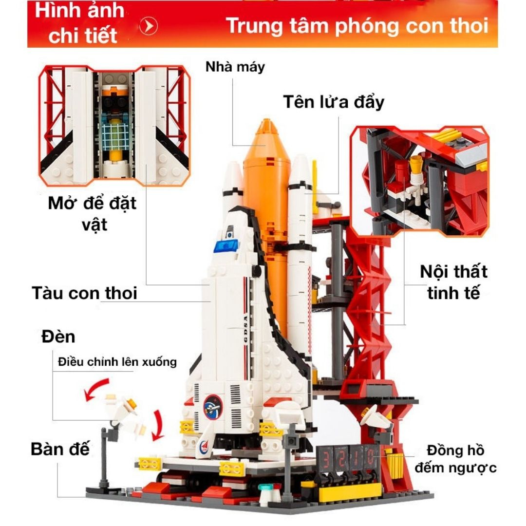 Đồ chơi xếp hình lắp ráp tàu vũ trụ trung tâm điều khiển giúp bé phát triển trí tuệ