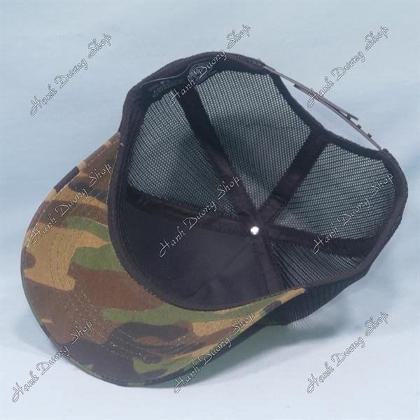 Nón kết lưới in con gà trống in chữ Cock phía sau khóa nhựa phía trong và trước có tem vòng đầu 55-58cm - Lính
